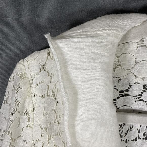 Free People Women's Sz 4 Cream Colored Lace Jacket Open Front Ruffle Boho‎ - Picture 4 of 9